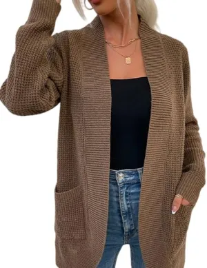 futurino Knit Cardigan Women's Chunky Open Front Outwear Cover Up with Pockets