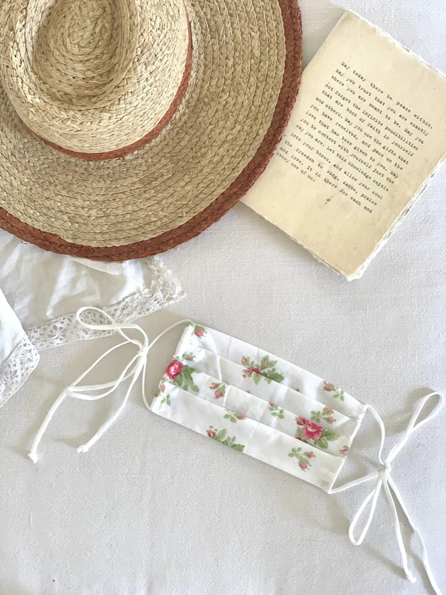 Gardenia Face Mask  - Vintage florals with ties (Shipping Included)