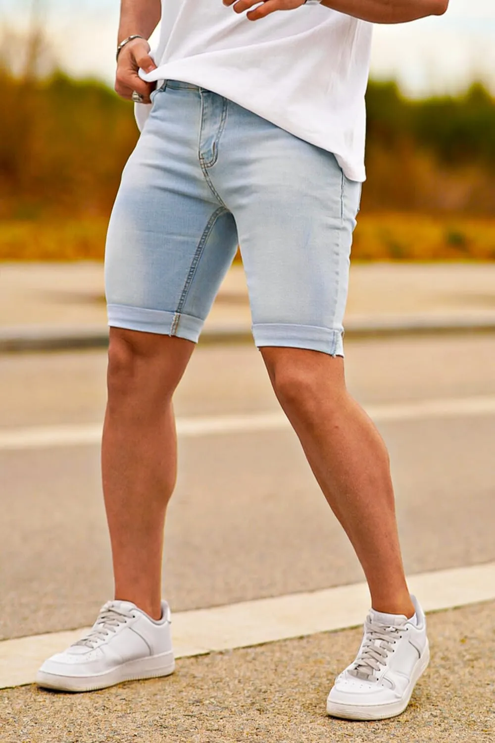 GINGTTO Men's Denim Shorts Slim Fit Stretch Short Jeans