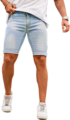 GINGTTO Men's Denim Shorts Slim Fit Stretch Short Jeans