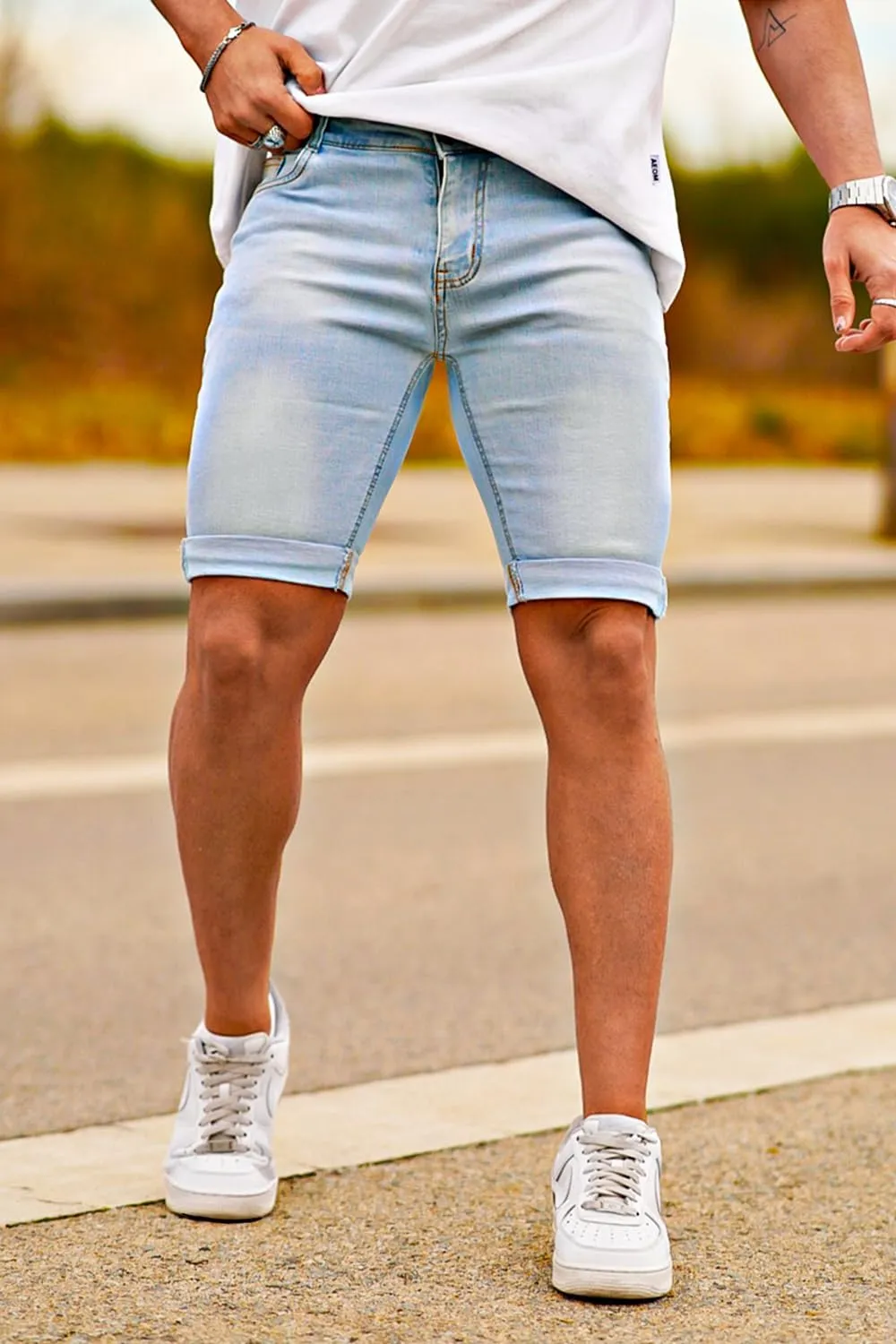 GINGTTO Men's Denim Shorts Slim Fit Stretch Short Jeans