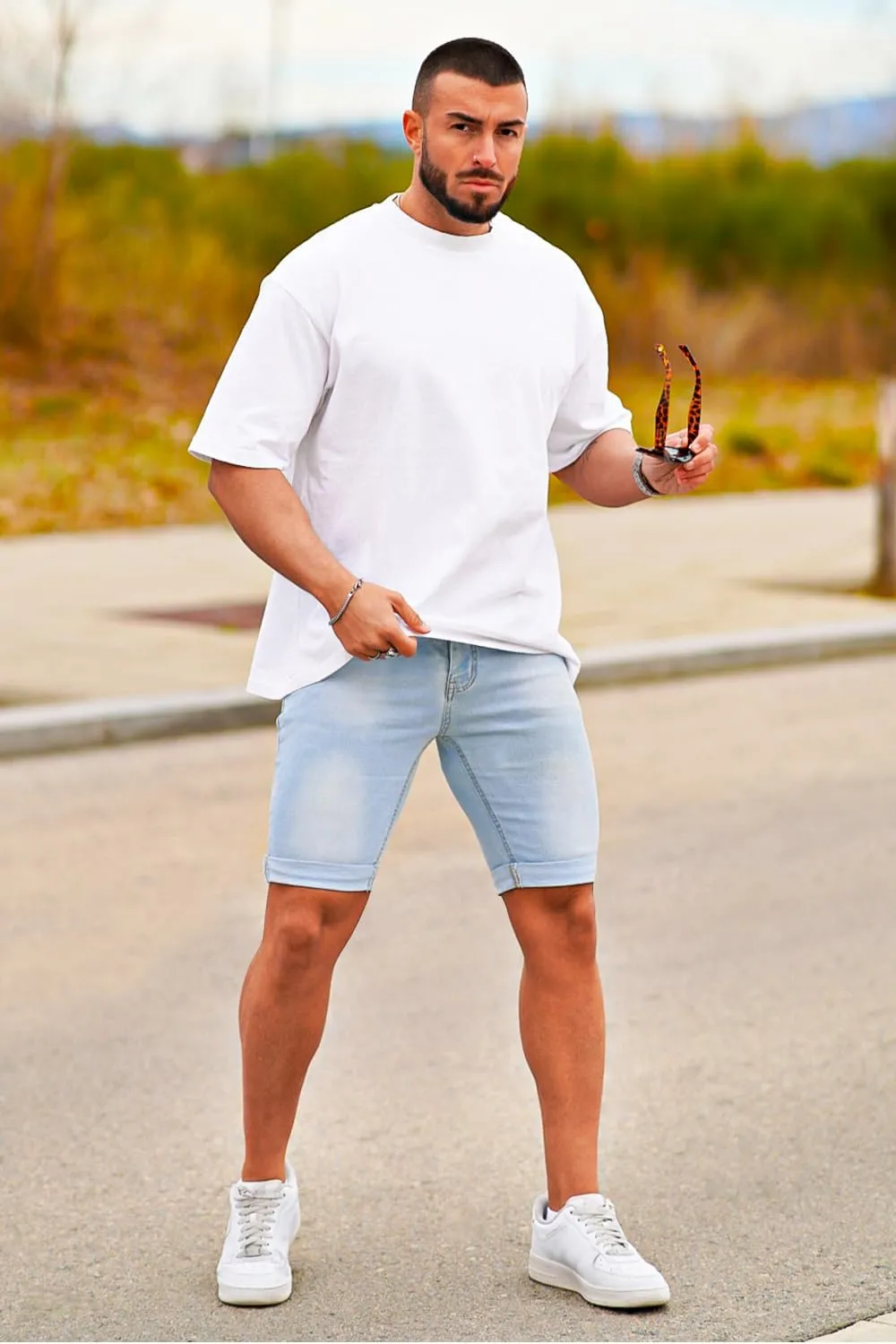 GINGTTO Men's Denim Shorts Slim Fit Stretch Short Jeans