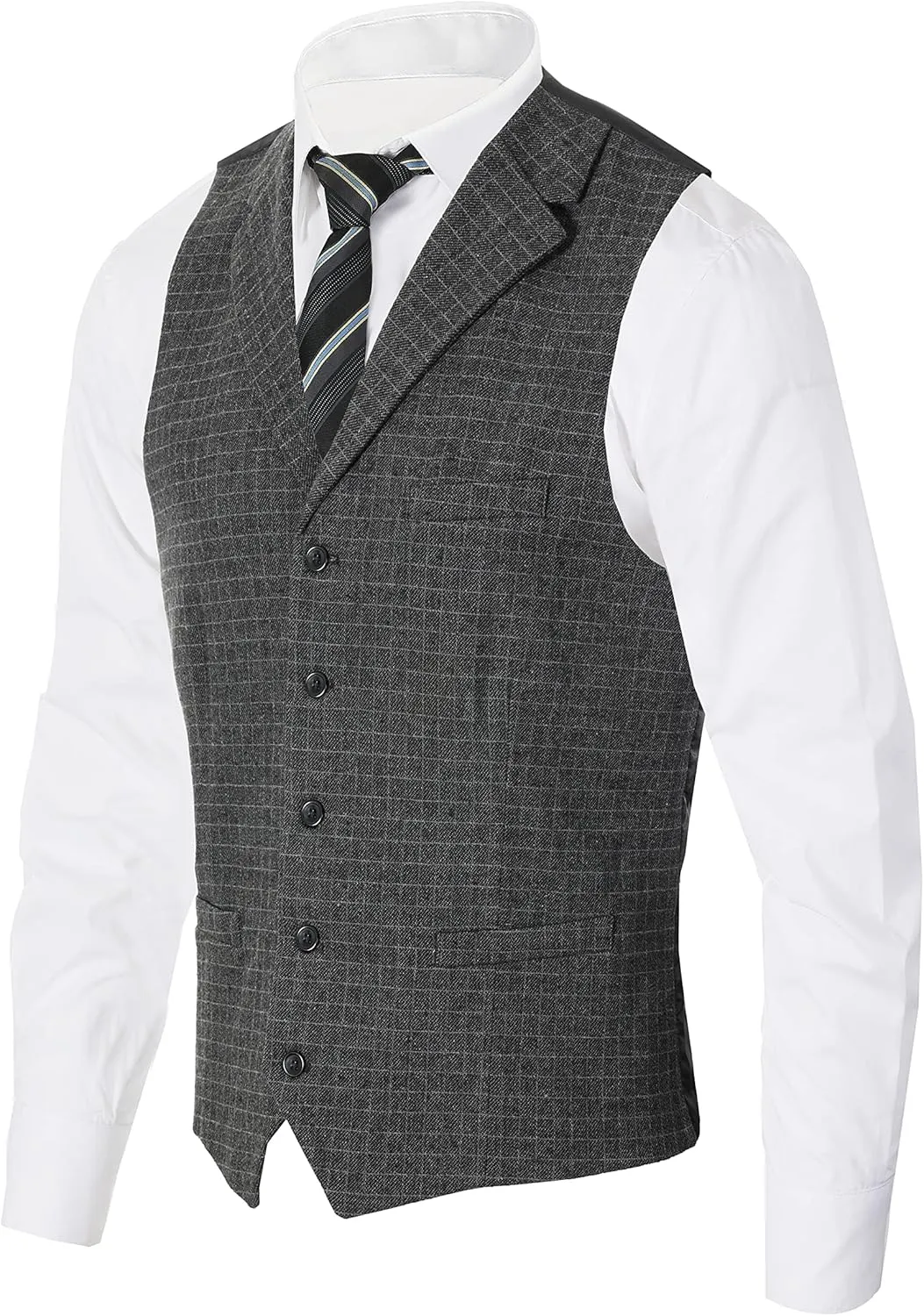Gioberti Men's 5 Button Tailored Collar Slim Fit Formal Herringbone Tweed Suit Vest