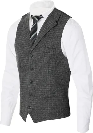 Gioberti Men's 5 Button Tailored Collar Slim Fit Formal Herringbone Tweed Suit Vest