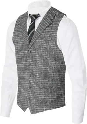 Gioberti Men's 5 Button Tailored Collar Slim Fit Formal Herringbone Tweed Suit Vest