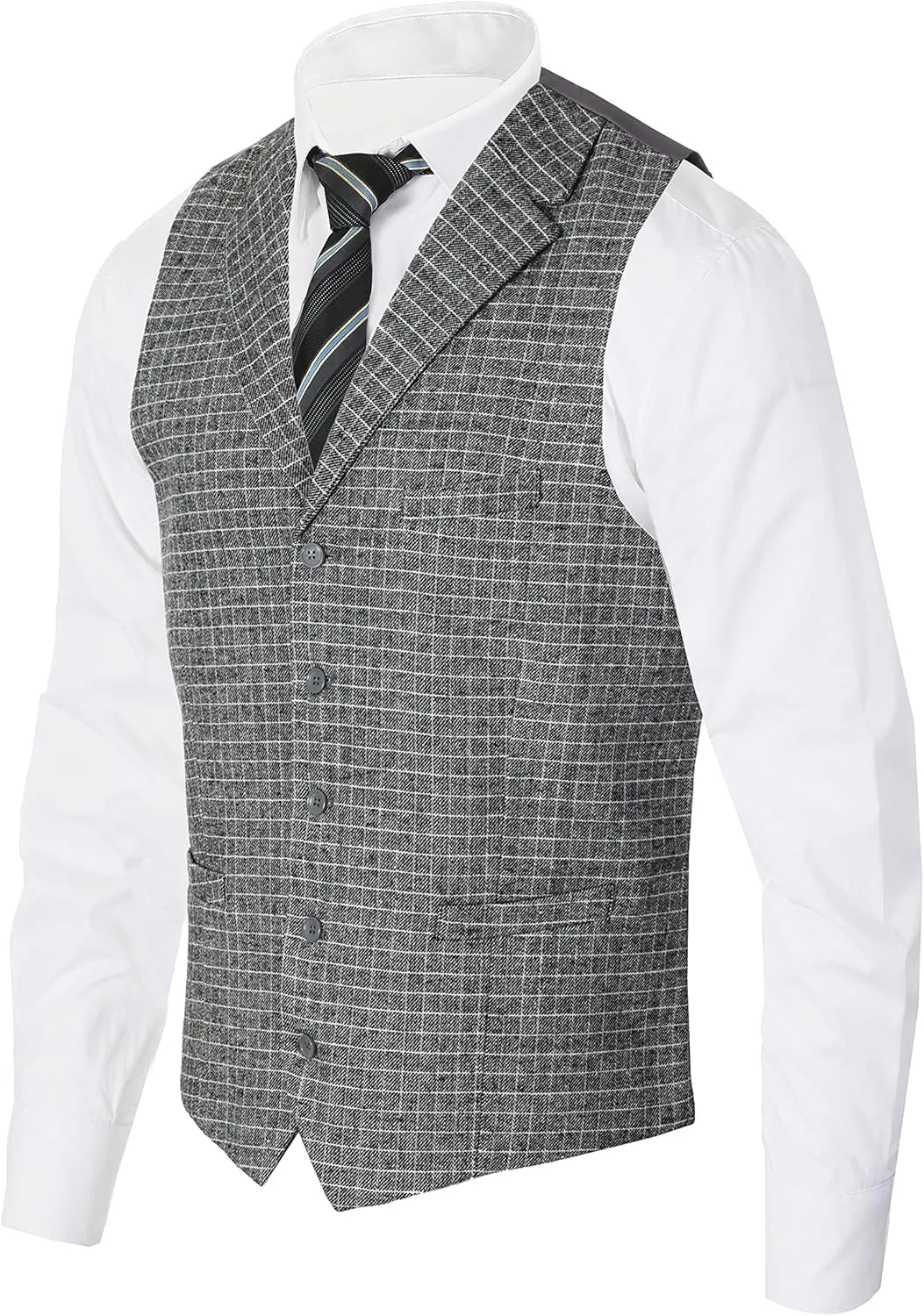 Gioberti Men's 5 Button Tailored Collar Slim Fit Formal Herringbone Tweed Suit Vest
