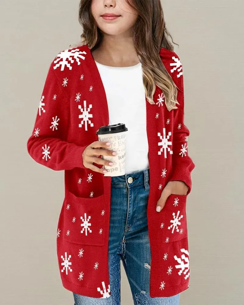 Girl's Open Front Cardigan Long Sleeve Knit Sweaters Kids Solid Cute Casual Loose Outerwear Coats with Pockets