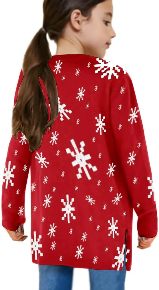Girl's Open Front Cardigan Long Sleeve Knit Sweaters Kids Solid Cute Casual Loose Outerwear Coats with Pockets