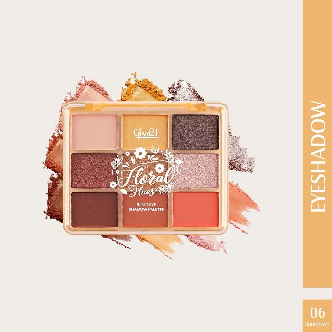 Glam21 Floral Hues 9 In 1 Eyeshadow Palette | Highly Pigmented | Easy To Carry | Super-Blendable | Smudge-Proof (7.5 gm) | 06- Sunflower