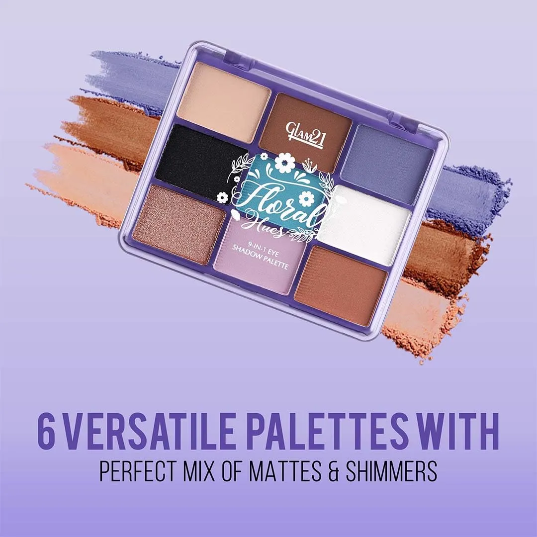 Glam21 Floral Hues 9 In 1 Eyeshadow Palette | Highly Pigmented | Easy To Carry | Super-Blendable | Smudge-Proof (7.5 gm) | 06- Sunflower