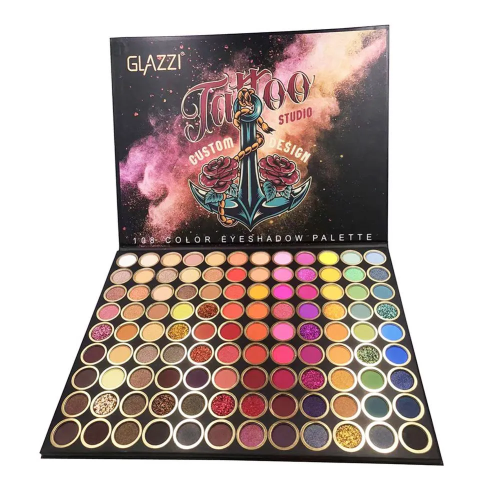 GLAZZI 108 Color Eyeshadow Blush Cosmetic Foundation Face Powder Makeup Sets Eye Shadows Palette Eyes Makeup Gift Brushes