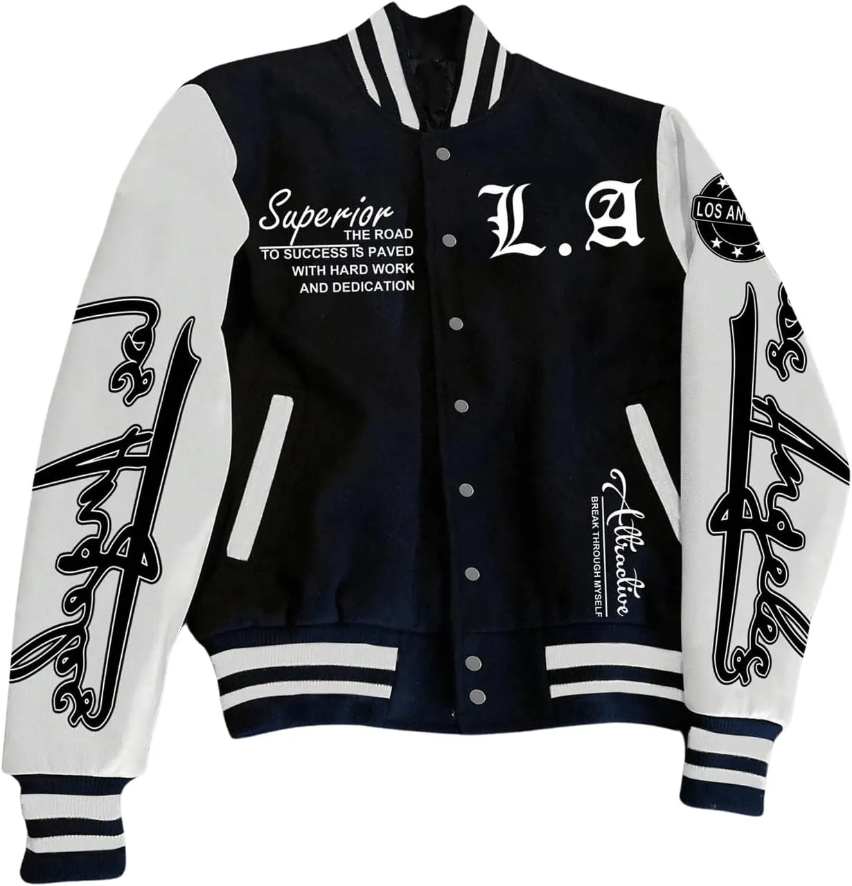 GORGLITTER Men's Letter Graphic Button Varsity Letterman Jackets Vintage Long Sleeve Bomber Jacket Coat