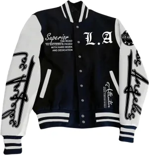 GORGLITTER Men's Letter Graphic Button Varsity Letterman Jackets Vintage Long Sleeve Bomber Jacket Coat