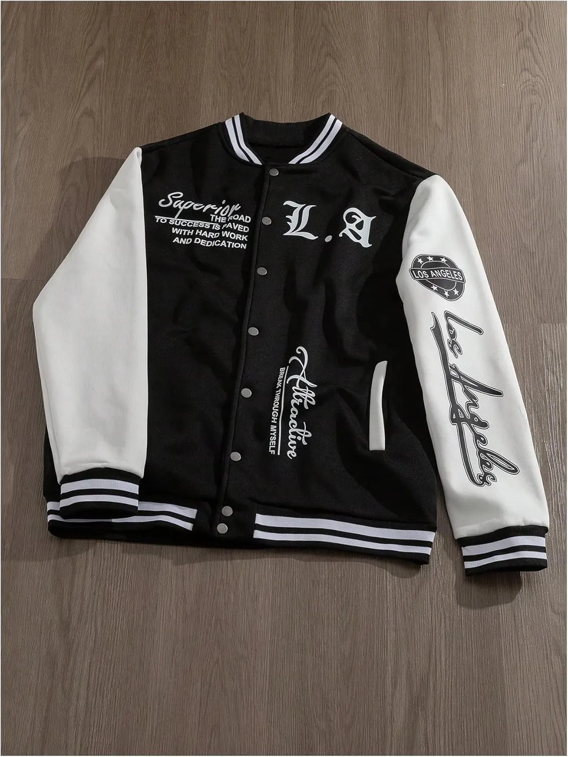 GORGLITTER Men's Letter Graphic Button Varsity Letterman Jackets Vintage Long Sleeve Bomber Jacket Coat