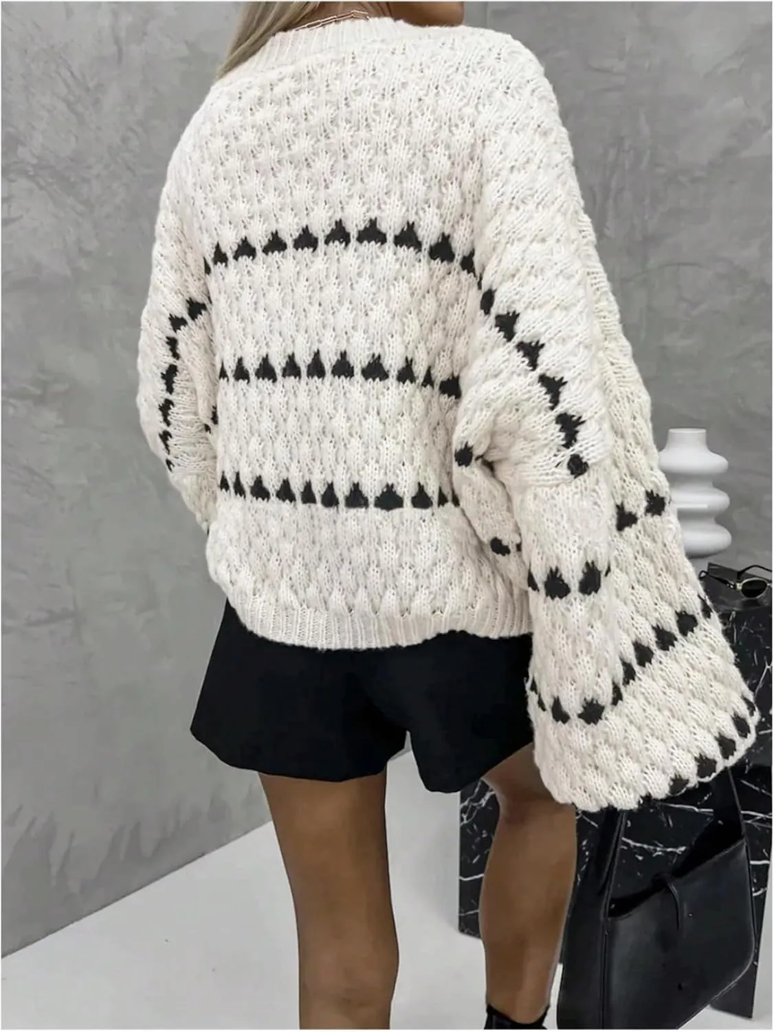 GORGLITTER Women's Striped Oversized Loose Sweater Cable Knit Long Sleeve Crew Neck Fall Winter Fahion Outfits 2024