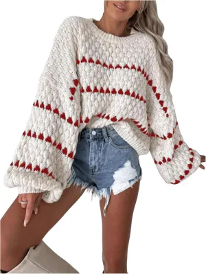 GORGLITTER Women's Striped Oversized Loose Sweater Cable Knit Long Sleeve Crew Neck Fall Winter Fahion Outfits 2024