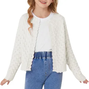 GRACE KARIN Girls Cropped Cardigan Sweaters Long Sleeve Cable Knit Button Front Sweater 5-12Y