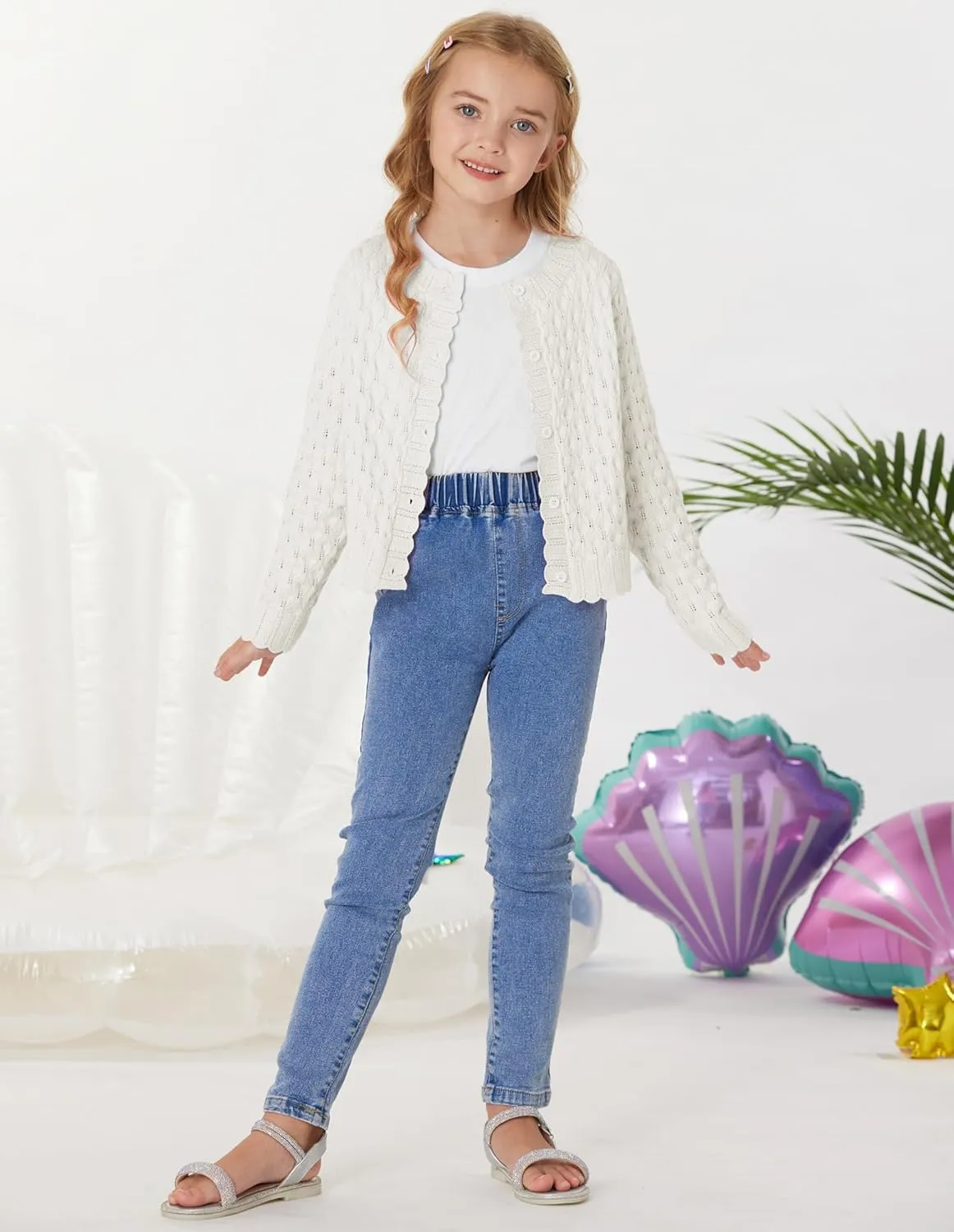 GRACE KARIN Girls Cropped Cardigan Sweaters Long Sleeve Cable Knit Button Front Sweater 5-12Y