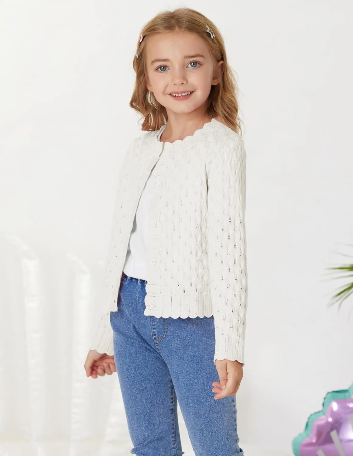 GRACE KARIN Girls Cropped Cardigan Sweaters Long Sleeve Cable Knit Button Front Sweater 5-12Y