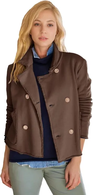 Haellun Womens Notched Peacoat Cropped Blazer Double Breasted Trench Coat Overcoat Jackets with Pockets