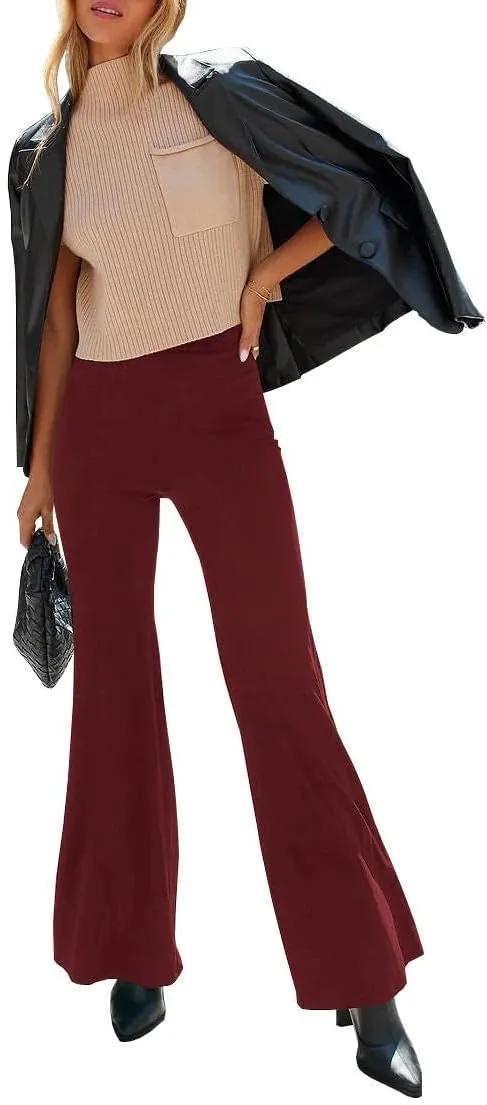 HBQ Women's High Waisted Stretchy Bell Bottom Flare Pants Wide Leg Slim Tailored Work Trousers