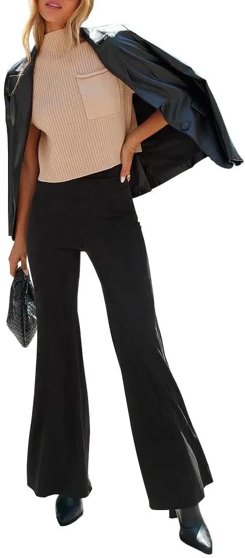 HBQ Women's High Waisted Stretchy Bell Bottom Flare Pants Wide Leg Slim Tailored Work Trousers