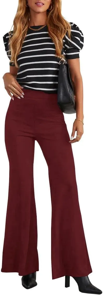 HBQ Women's High Waisted Stretchy Bell Bottom Flare Pants Wide Leg Slim Tailored Work Trousers