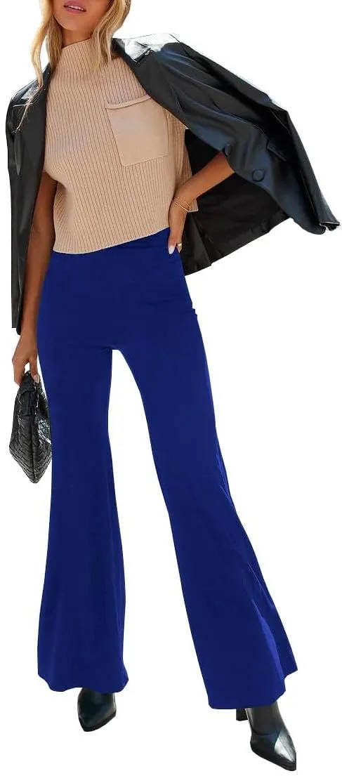 HBQ Women's High Waisted Stretchy Bell Bottom Flare Pants Wide Leg Slim Tailored Work Trousers
