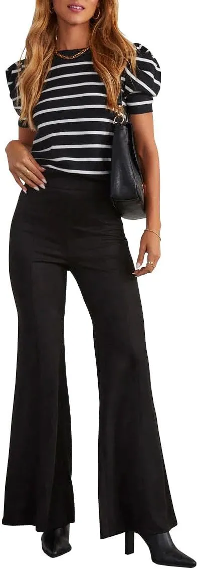 HBQ Women's High Waisted Stretchy Bell Bottom Flare Pants Wide Leg Slim Tailored Work Trousers