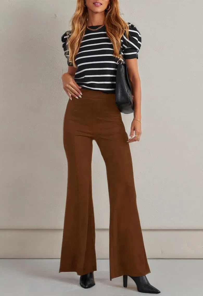 HBQ Women's High Waisted Stretchy Bell Bottom Flare Pants Wide Leg Slim Tailored Work Trousers