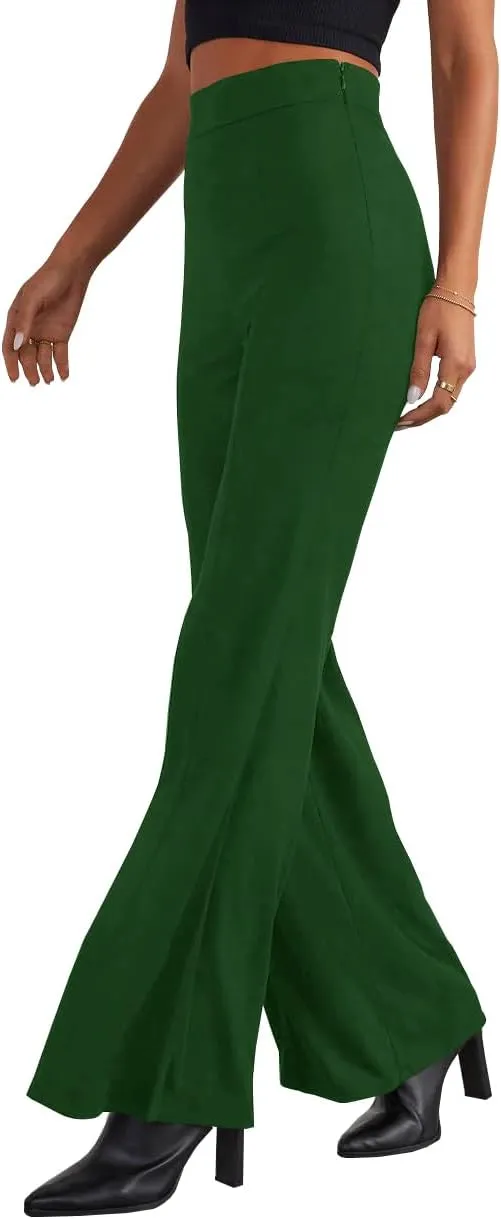 HBQ Women's High Waisted Stretchy Bell Bottom Flare Pants Wide Leg Slim Tailored Work Trousers