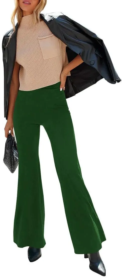 HBQ Women's High Waisted Stretchy Bell Bottom Flare Pants Wide Leg Slim Tailored Work Trousers