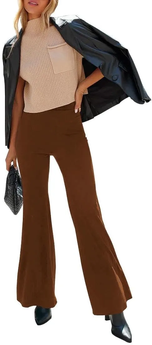 HBQ Women's High Waisted Stretchy Bell Bottom Flare Pants Wide Leg Slim Tailored Work Trousers