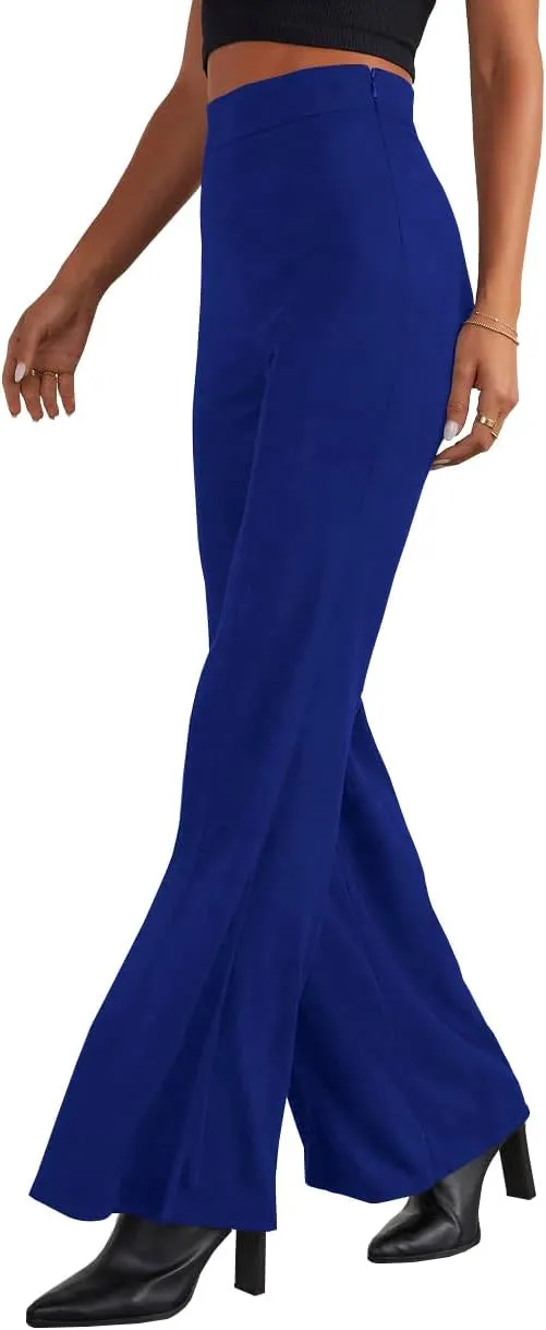 HBQ Women's High Waisted Stretchy Bell Bottom Flare Pants Wide Leg Slim Tailored Work Trousers