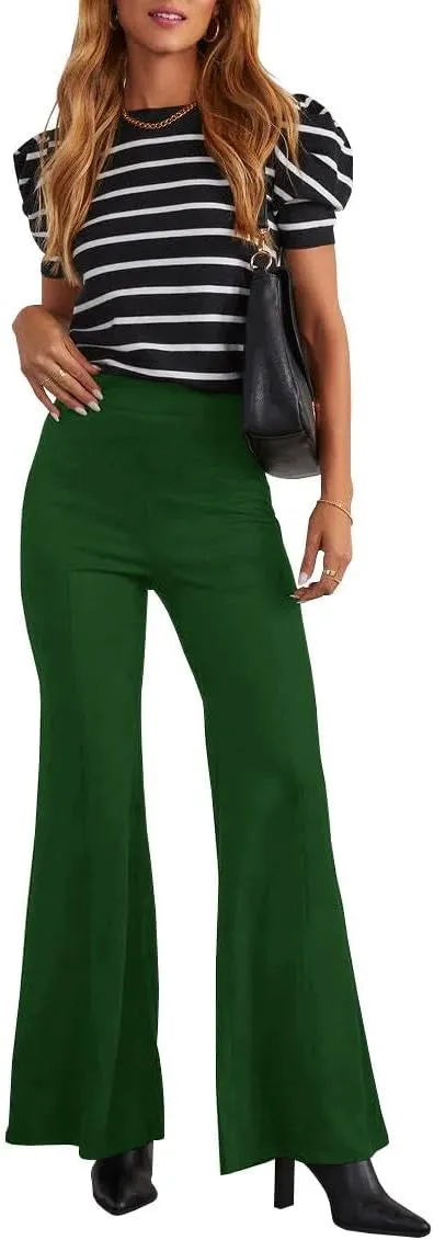 HBQ Women's High Waisted Stretchy Bell Bottom Flare Pants Wide Leg Slim Tailored Work Trousers