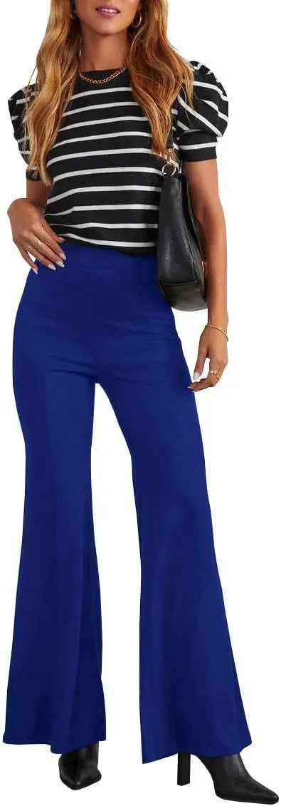 HBQ Women's High Waisted Stretchy Bell Bottom Flare Pants Wide Leg Slim Tailored Work Trousers