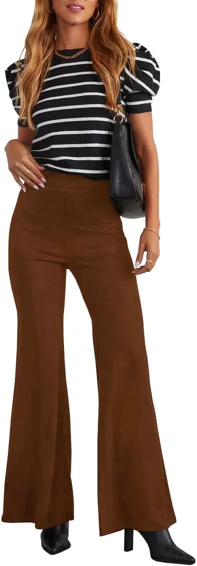 HBQ Women's High Waisted Stretchy Bell Bottom Flare Pants Wide Leg Slim Tailored Work Trousers
