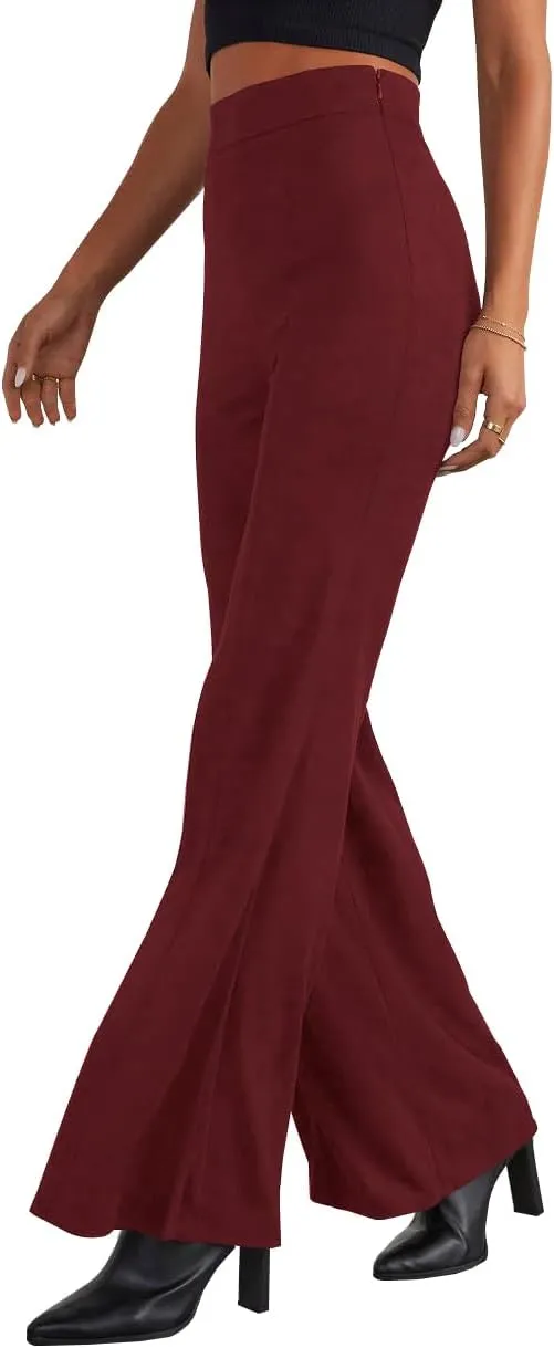 HBQ Women's High Waisted Stretchy Bell Bottom Flare Pants Wide Leg Slim Tailored Work Trousers