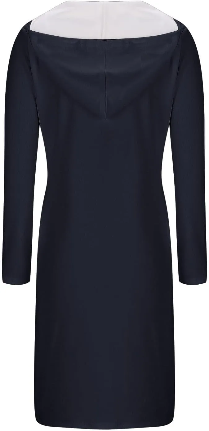 Hooded Sweatshirt Dress for Women Fall Winter Casual Long Sleeve V Neck Solid Loose Fit Pullover Elegant Midi Dresses