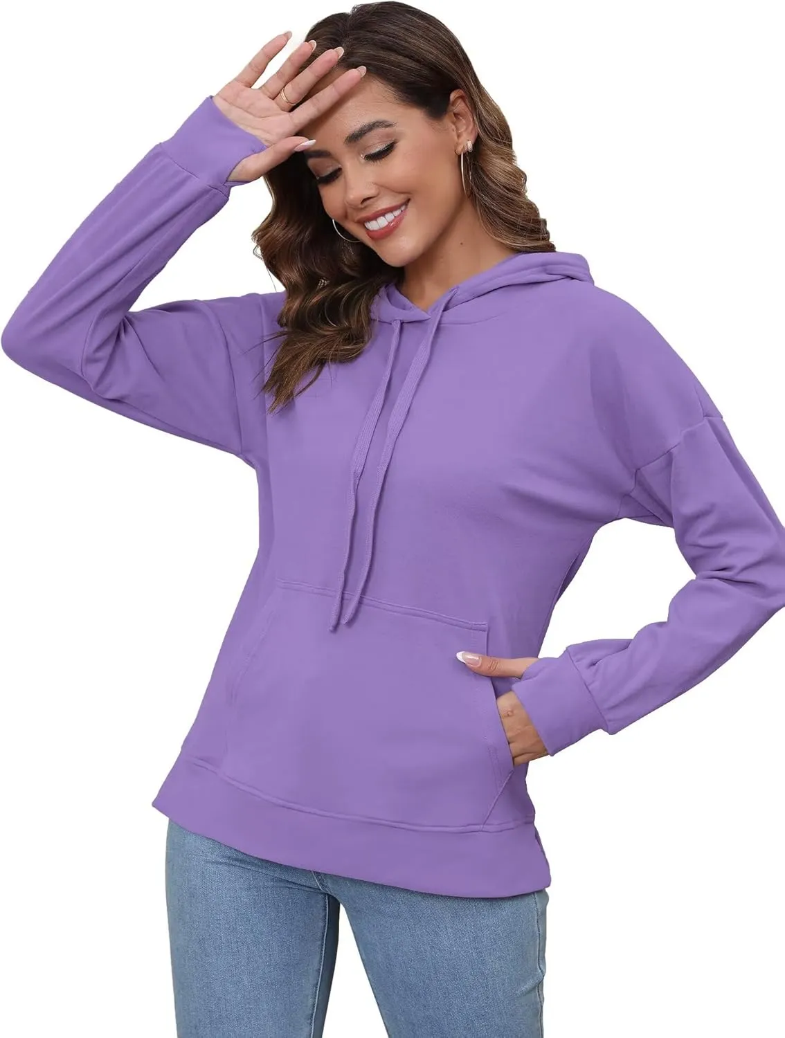 Hoodies for Women Casual Workout Spring Sweatshirt Loose Thumbhole Pullover Hooded Sweaters with Pockets