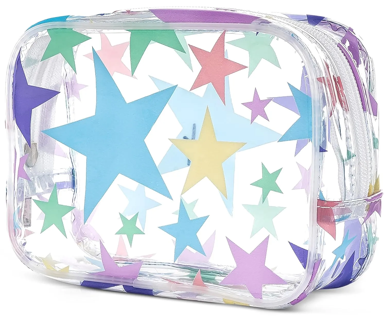 iscream 7" x 5" Bold Print See-Through Zippered Cosmetic Bag with Floating Sprinkles - Star Power