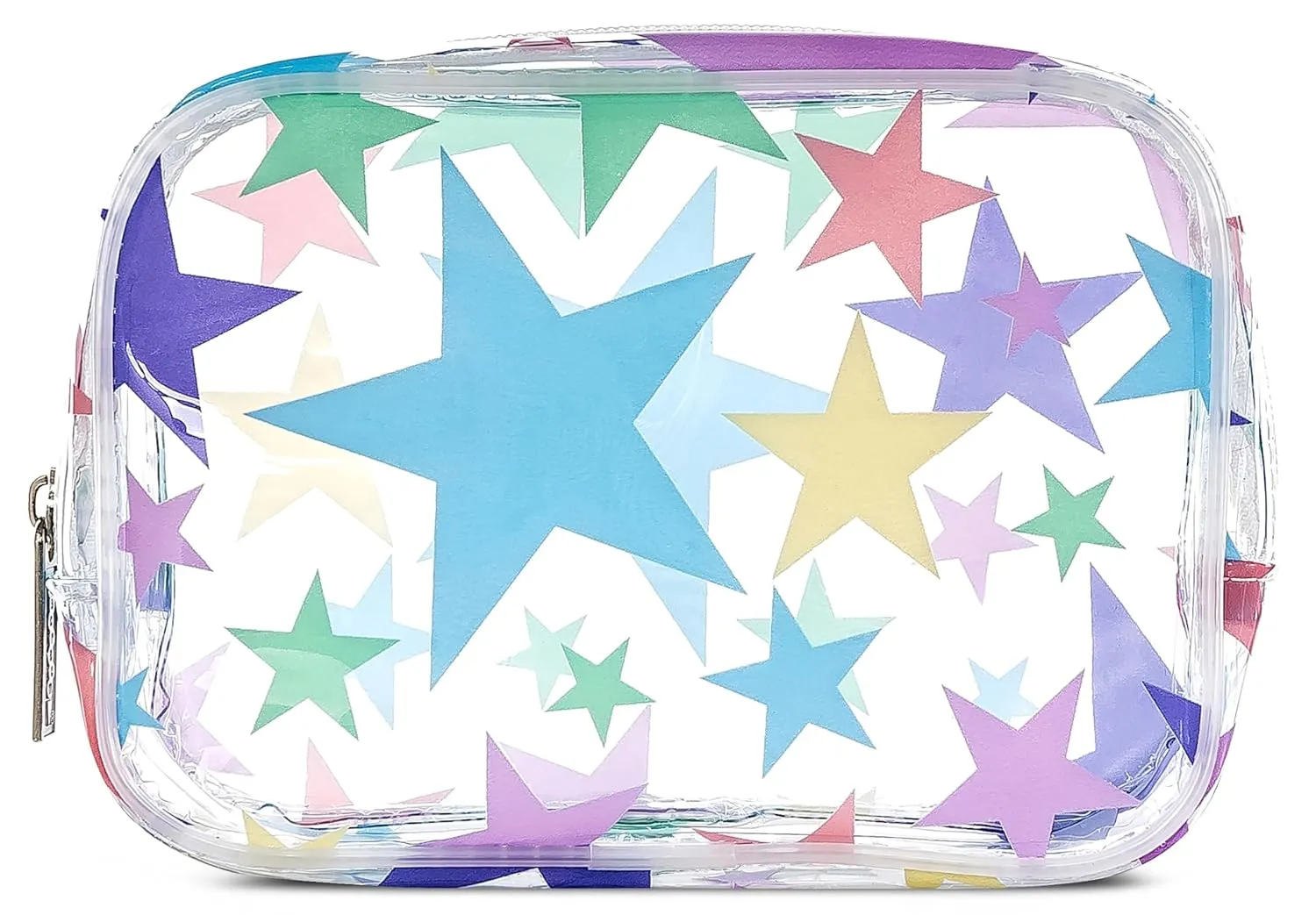 iscream 7" x 5" Bold Print See-Through Zippered Cosmetic Bag with Floating Sprinkles - Star Power