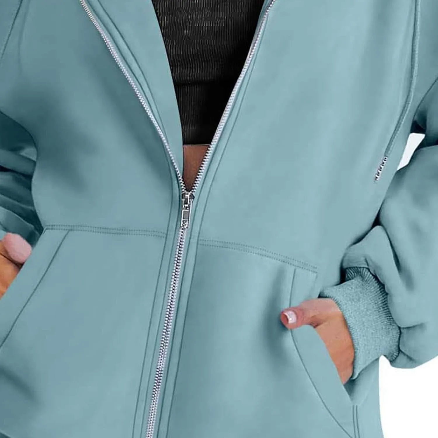 JEsilunmaMY Women's Zip Up Oversized Cute Hoodies Long Sleeve Fall Jacket Sweatshirts Y2K Drawstring Jackets with Pockets