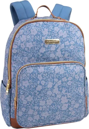 Jessica Simpson Womens Designer Laptop Backpack with Side Pockets, Padded Straps | Classic Modern Backpack for Women (Bold Blue Flowers), Large
