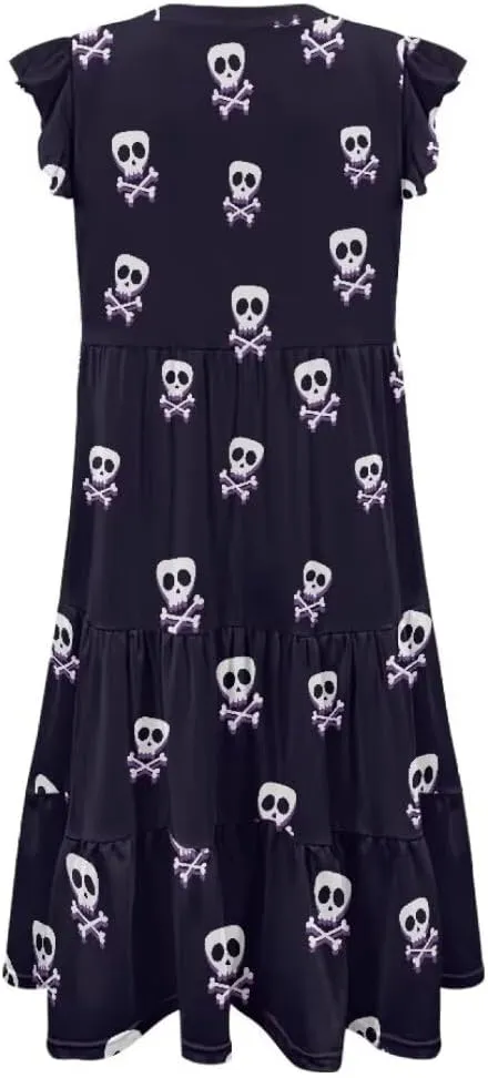 Jndtueit Women's Casual Dresses V-Neck Ruffle Side Pockets Sundress Flowy Summer Tiered Swing Dress A Line Beach Dresses