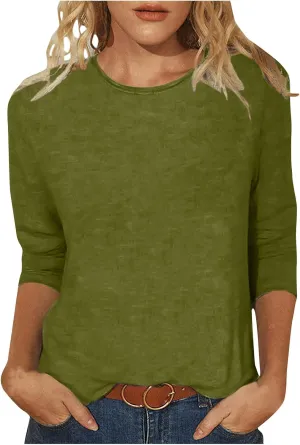jovati Summer 3/4 Sleeve Tops For Women 2024 Crewneck Basic Blouses Casual Loose Fit Pullover Cute Going Out Shirts