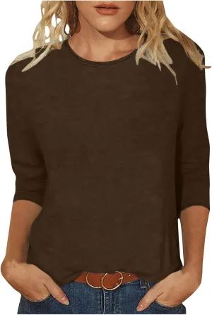 jovati Summer 3/4 Sleeve Tops For Women 2024 Crewneck Basic Blouses Casual Loose Fit Pullover Cute Going Out Shirts
