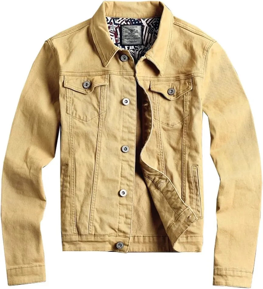 Kedera Men Denim Jacket Casual Slim Fit Button Down Biker Jeans