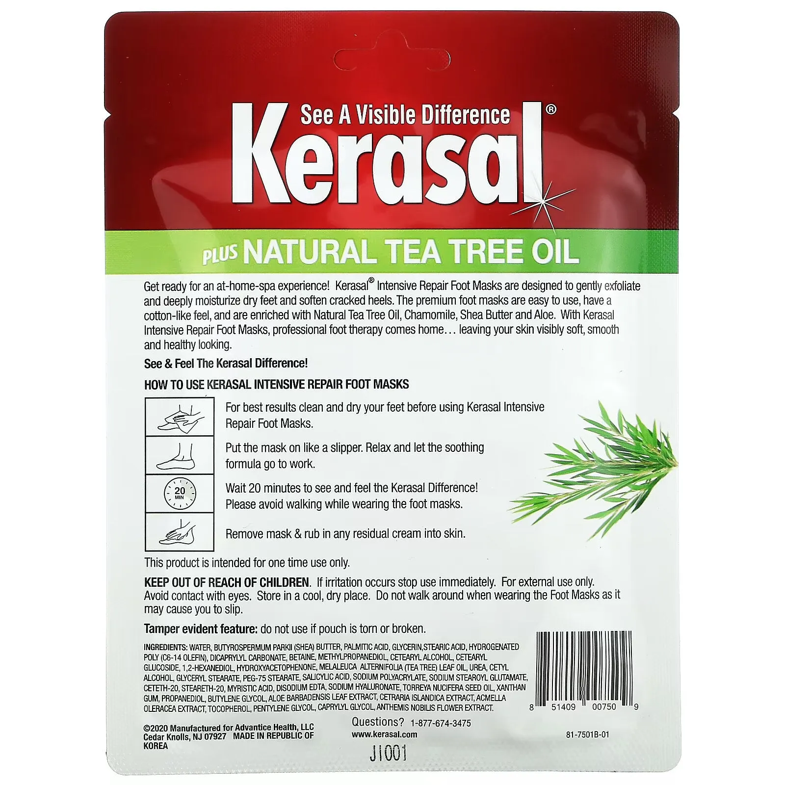 Kerasal restorative foot masks with natural tea tree oil, 2 pcs.