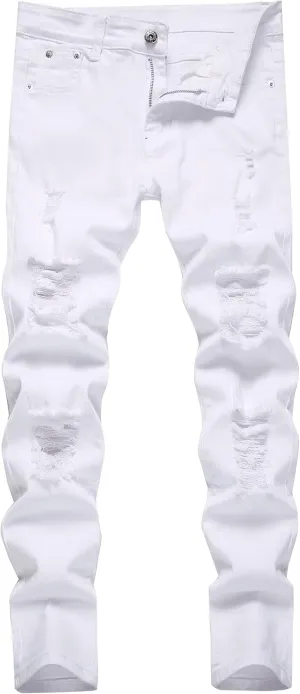 Kihatwin Boy's Skinny Ripped Jeans Destroyed Distressed Taper Zipper Pants with Holes